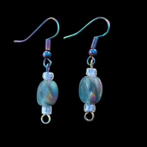 Blue and Rainbow Dangle Earrings